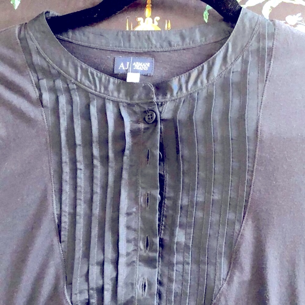 Worn once Armani JeansL/S top silk tuxedo style insert high quality jersey/ silk - Picture 1 of 5
